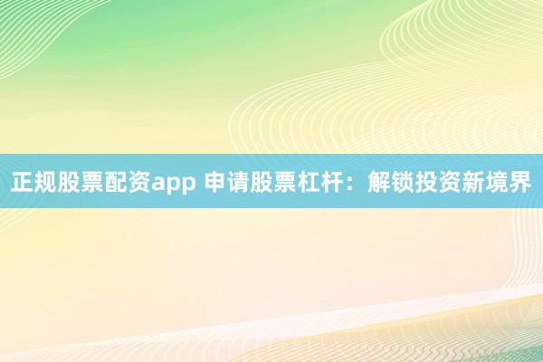 正规股票配资app 申请股票杠杆：解锁投资新境界